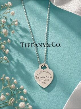 Authentic Tiffany & Co Small Heart Tag Pendant on 16” Mini Ball Chain
